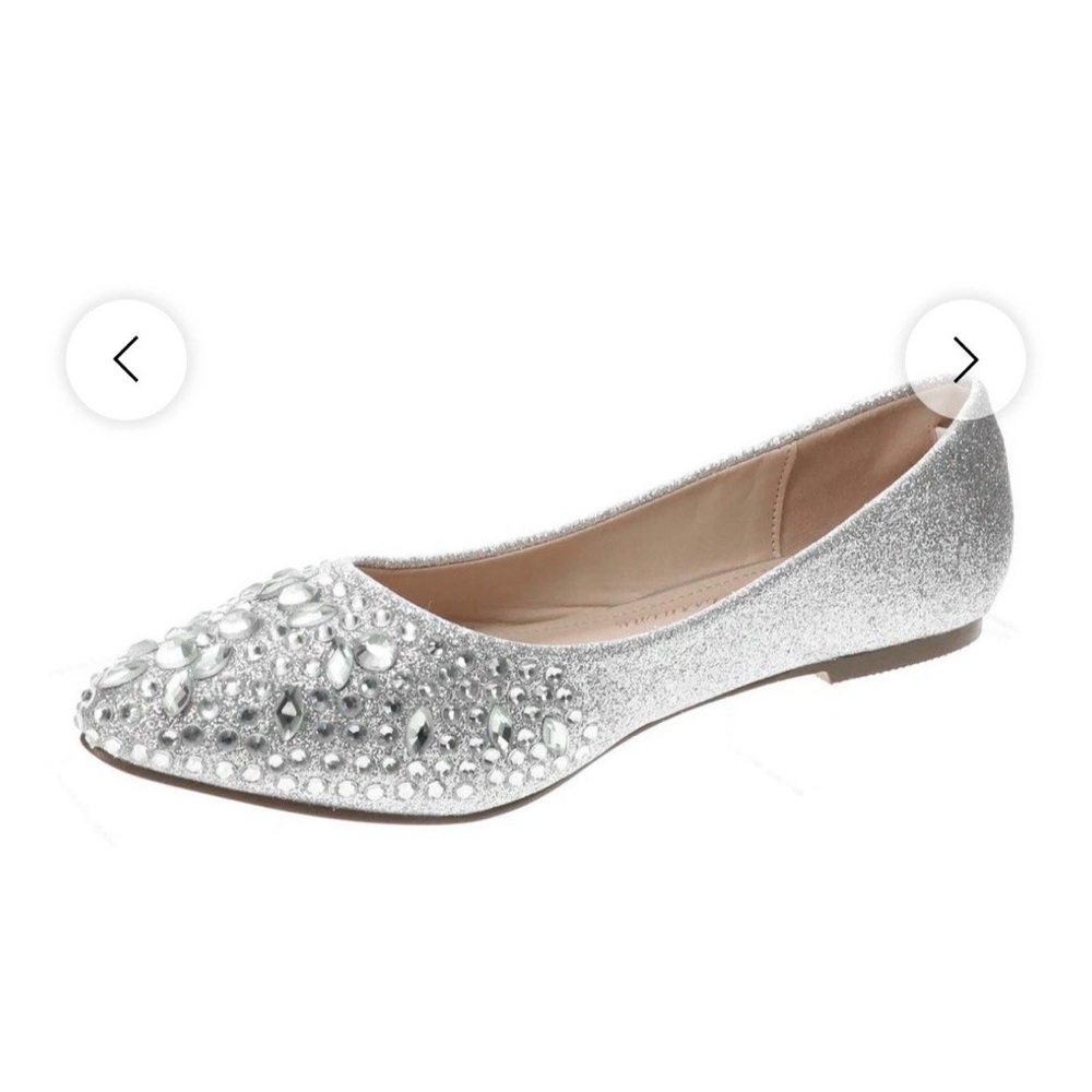 Lauren Lorraine Kelsey Womens Sz 7.5 Ballet Flats Silver Glitter Gems​